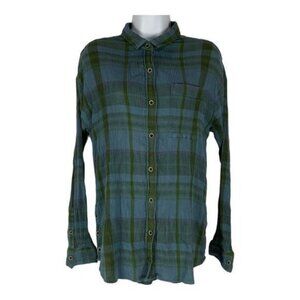 PrAna Small Green & Blue Plaid Long Sleeve Button Down Shirt Womens Casual Top